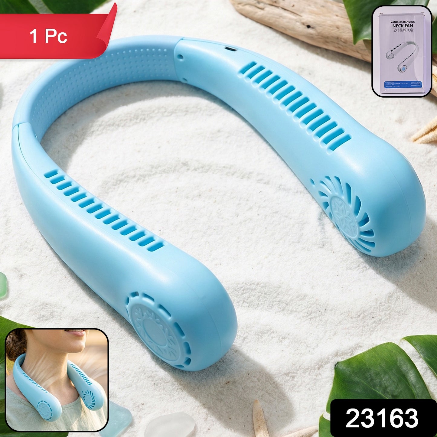 Portable Rechargeable Neck Fan (1 Pc Blue Color)