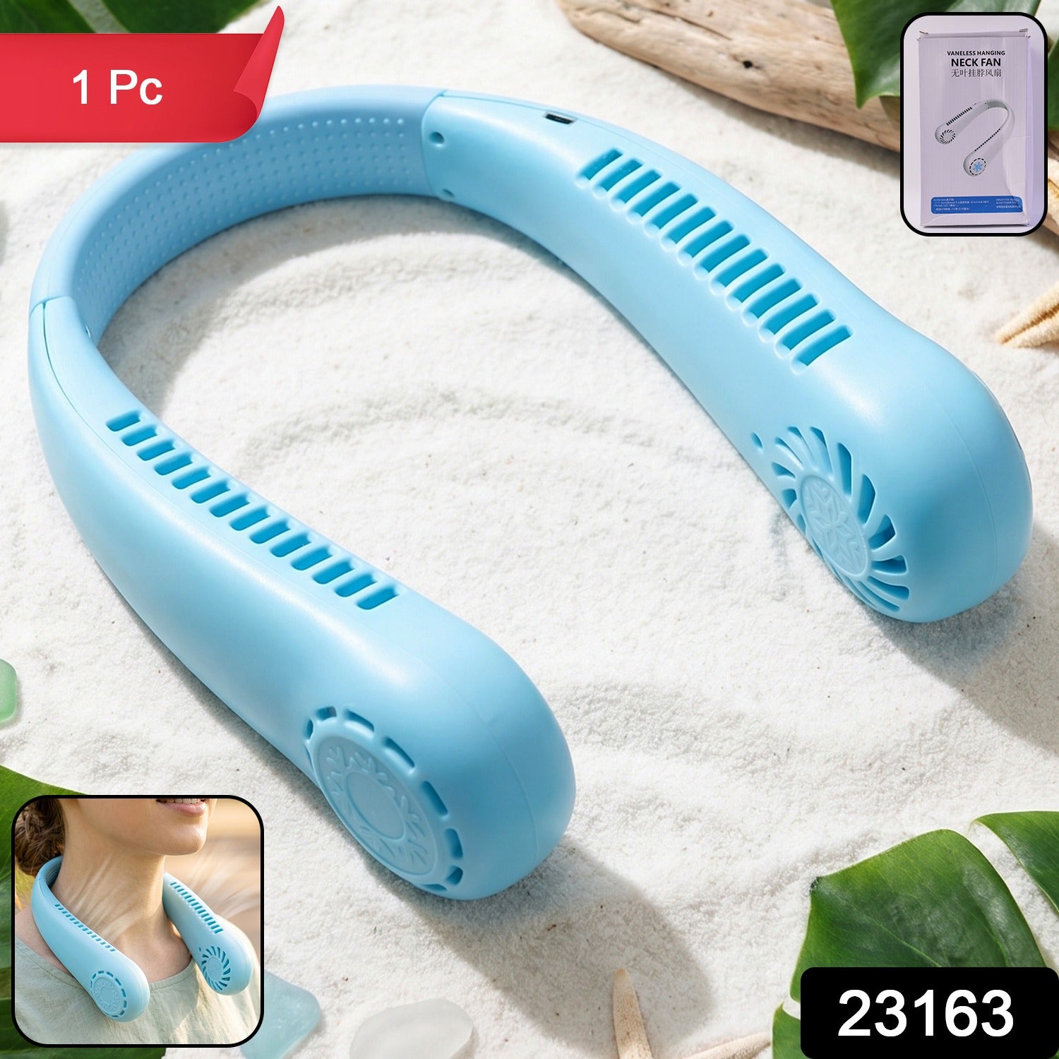 Portable Rechargeable Neck Fan (1 Pc Blue Color)